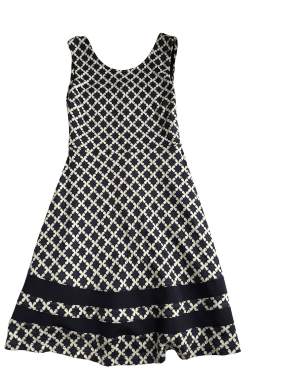 Stitch Fix Mauvette Marie Knit Dress Sz Small Navy White Geometric Fit & Flare